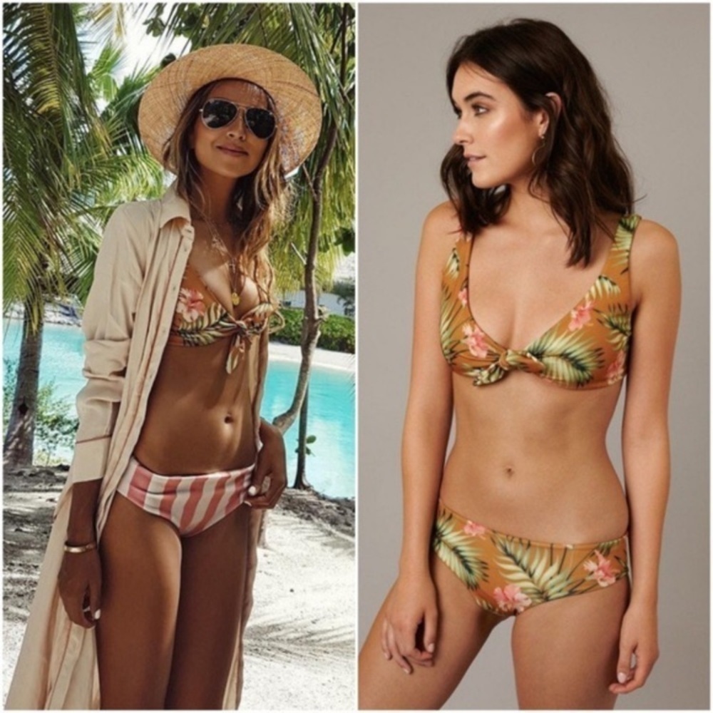 Sincerely Jules Maui Floral Palm Tree Twist Front Bikini Top